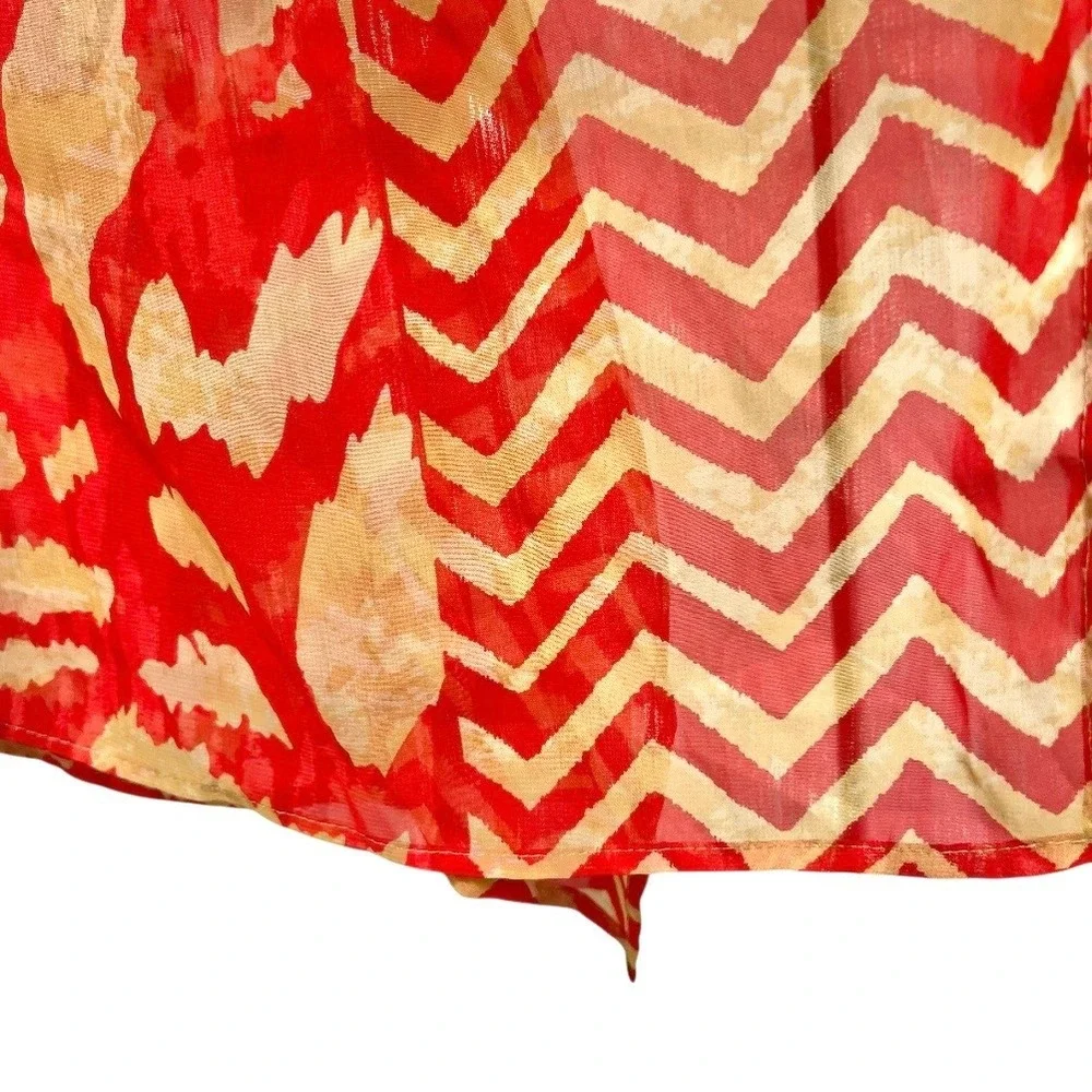 Chicos Red Abstract Animal Print Sheer Kaftan Swim Cover Up Boho Resortwear S/M